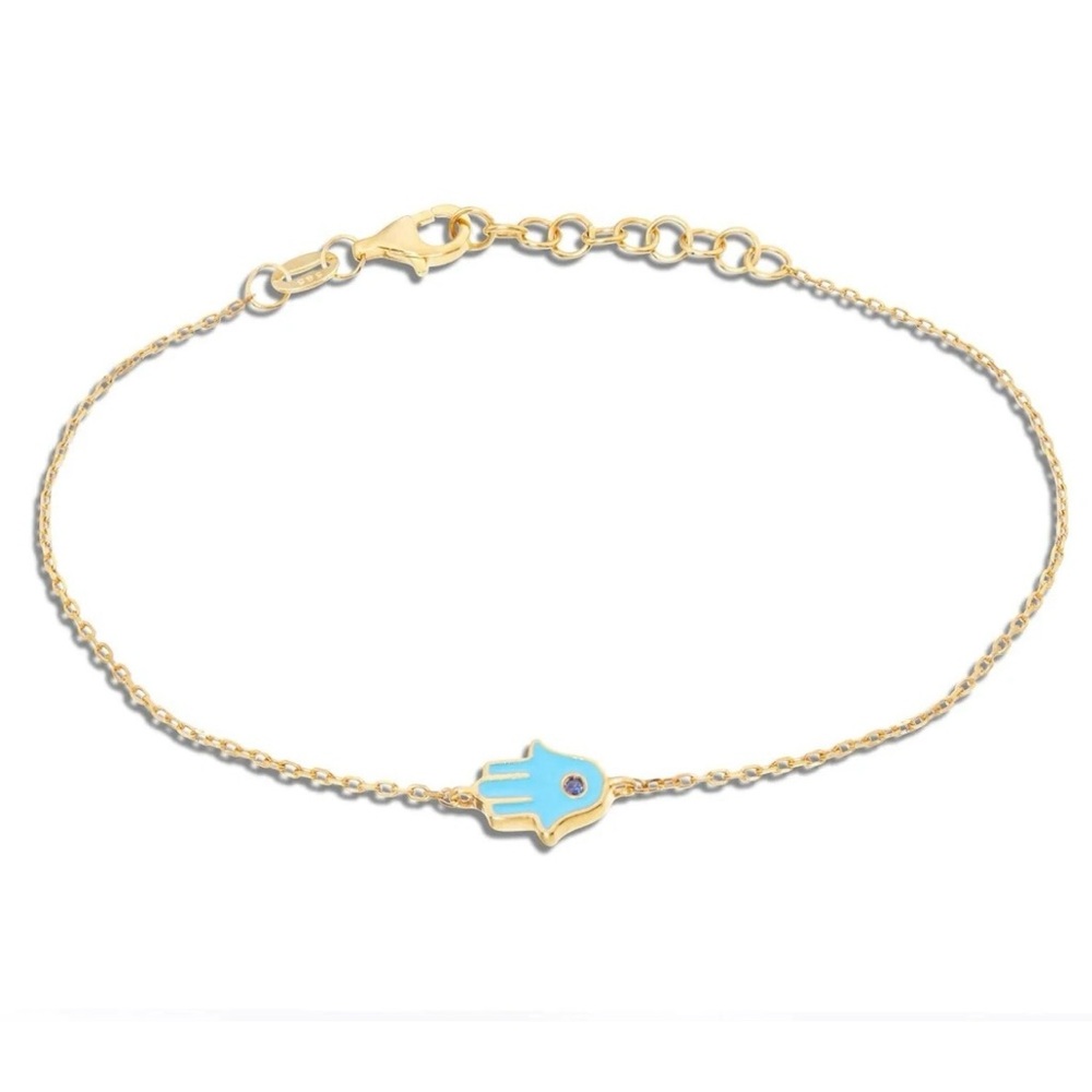 Zoe Lev Hamsa Bracelet - 14k Yellow Gold Enamel Blue Sapphire